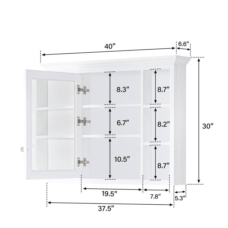 40"W X30"H Surface Mount Solid Wood Framed Medicine Cabinet With Mirror And Wooden Shelves