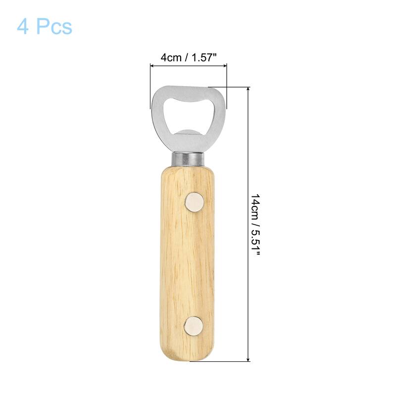 Bottle Opener, Wooden Handle with Magnet Stainless Steel Beer Bottle Opener - Silver, Wood - 4Pcs