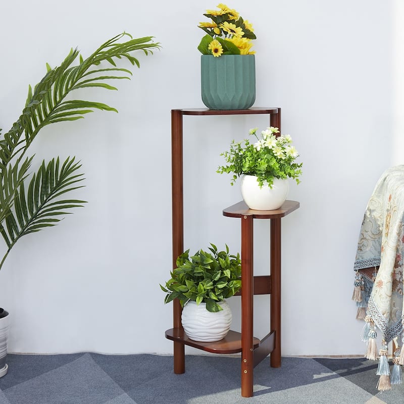 3 Tier Bamboo Tall Corner Plant Rack Garden