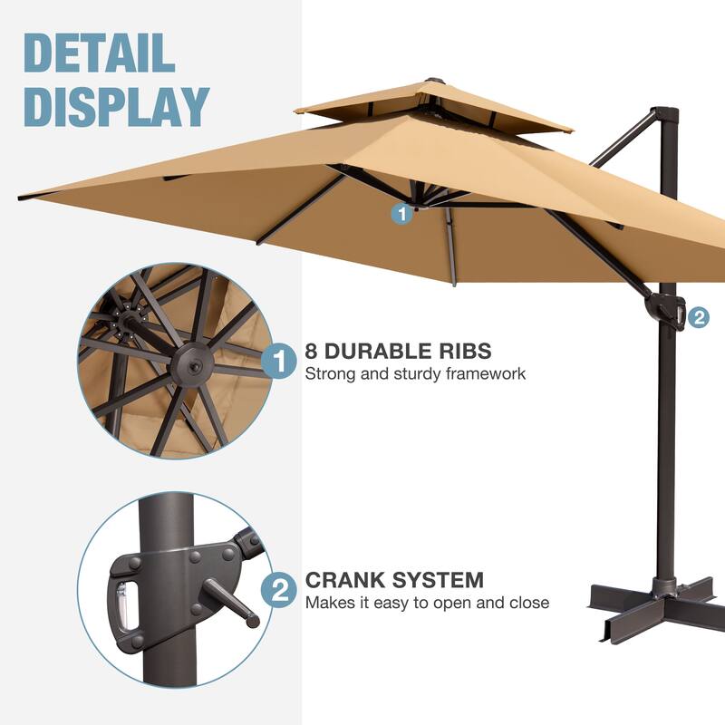Outdoor Patio 10 x 13 FT Cantilever Umbrella Double Top with Rod Base