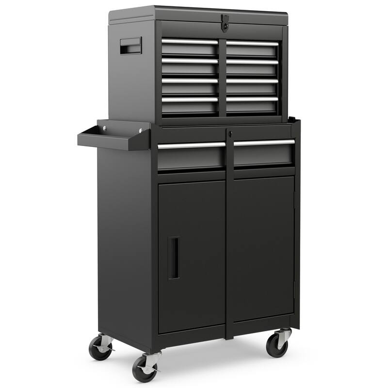 2-in-1 Tool Chest and Cabinet with 5 Sliding Drawers - 23" x 11" x 40.5"(L x W x H) - Black