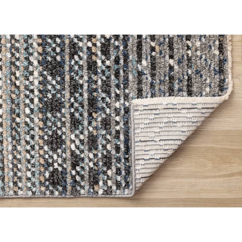 Blue Beige Grey Ribbed Textured Area Rug, 5'3" x 7'7"