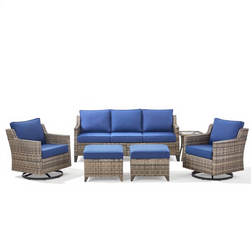 Pocassy 6-Piece Sofa Swivel Chair Table w/ Ottoman Set