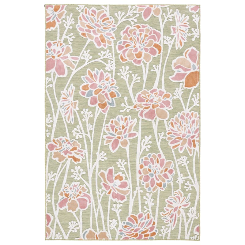 SAFAVIEH Cabana Carolane Indoor/ Outdoor Floral Rug - 6'5" Square - Green/Pink