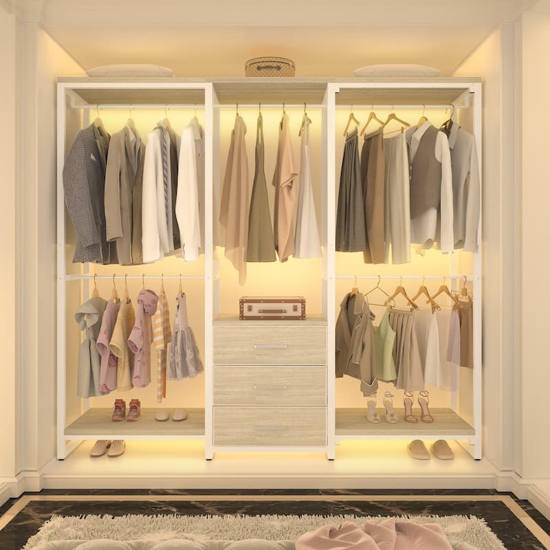 65.6'' Heavy-duty Garment Rack, Freestanding Closet Organizer with Fabric Drawers and 5 hanging Rods