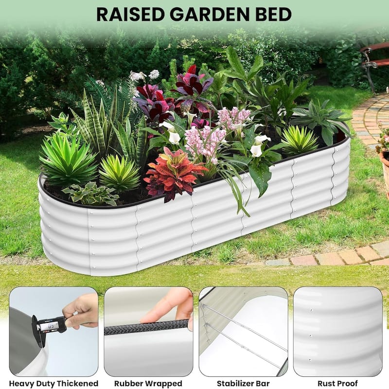 2-Pack 8x2x1FT Galvanized Steel Raised Garden Bed for Outdoors Open-Bottom Planter Box with Durable Metal Frame Off White