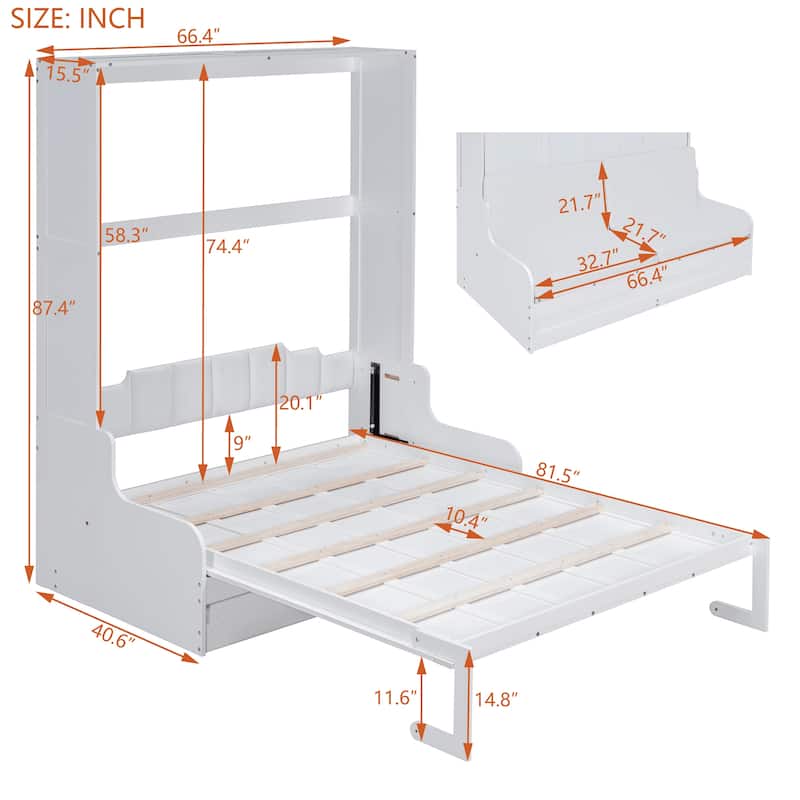 Queen Murphy Bed with Cushion & Cabinet for Master Bedrooms, Guest Rooms - Space-Saving Wall Bed