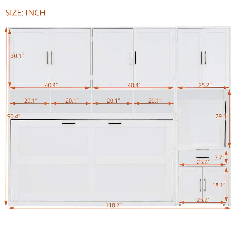Twin Size Murphy Bed with Closet, Drawers, and Desk - Space-Saving Wall Bed with Storage