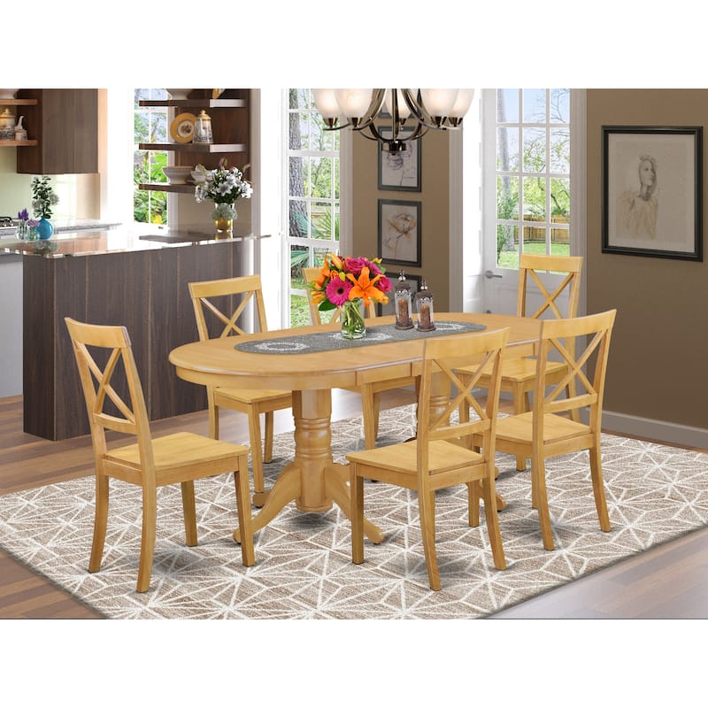 East West Furniture 7 Piece Dining Set- an Oval Dining Table and 6 Wood Seat Chairs, 40x76 Inch, Oak - VABO7-OAK-W