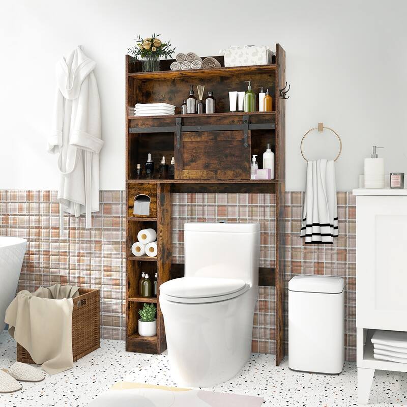 Gymax Over The Toilet Storage Cabinet w/ Sliding Barn Door Adjustable