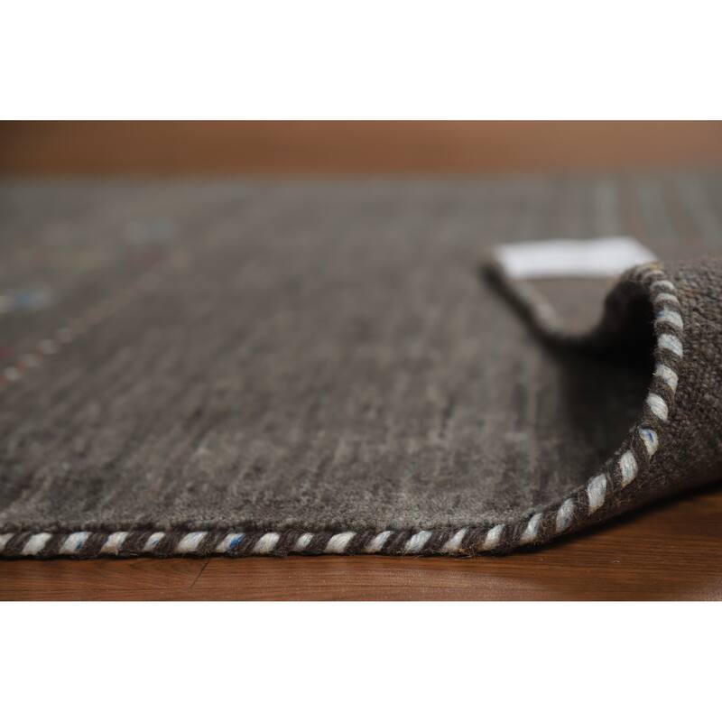 Tribal Gabbeh Indian Area Rug Hand-Knotted Grey Modern Wool Carpet - 5'0" x 7'8"
