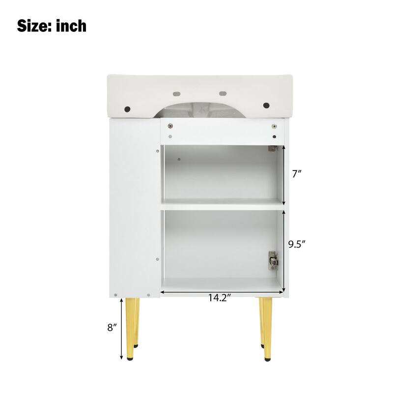 21.6" White Bathroom Vanity with Ceramic Sink Freestanding Cabinet Right Side Storage and Soft Close Door