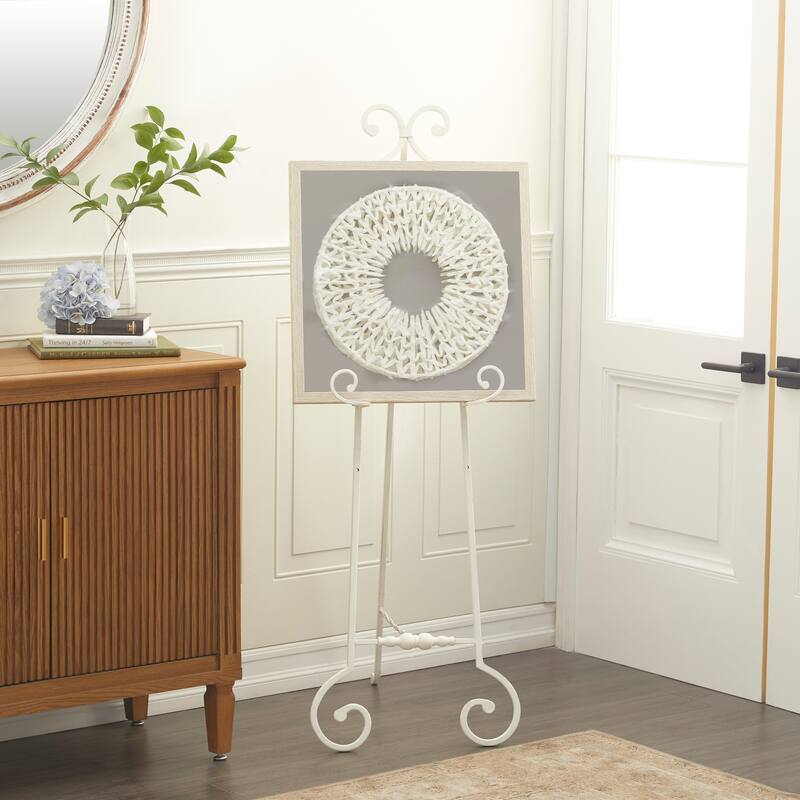 White Metal Large Adjustable 3 Tier Scroll Display Easel with Chain Support - White