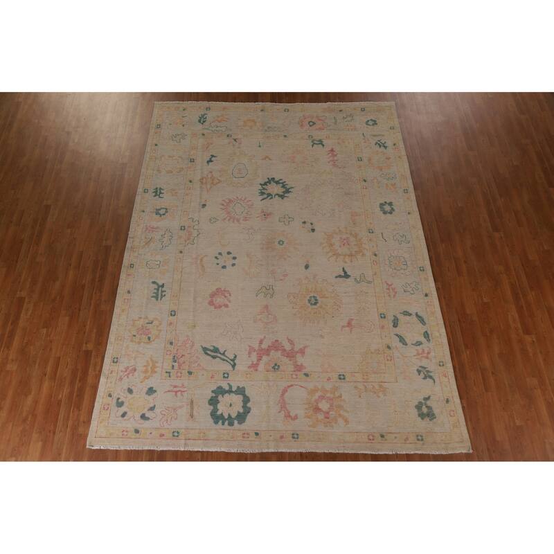 Floral Oushak Turkish Area Rug Handmade Vegetable Dye Wool Carpet - 8'10"x 11'10"