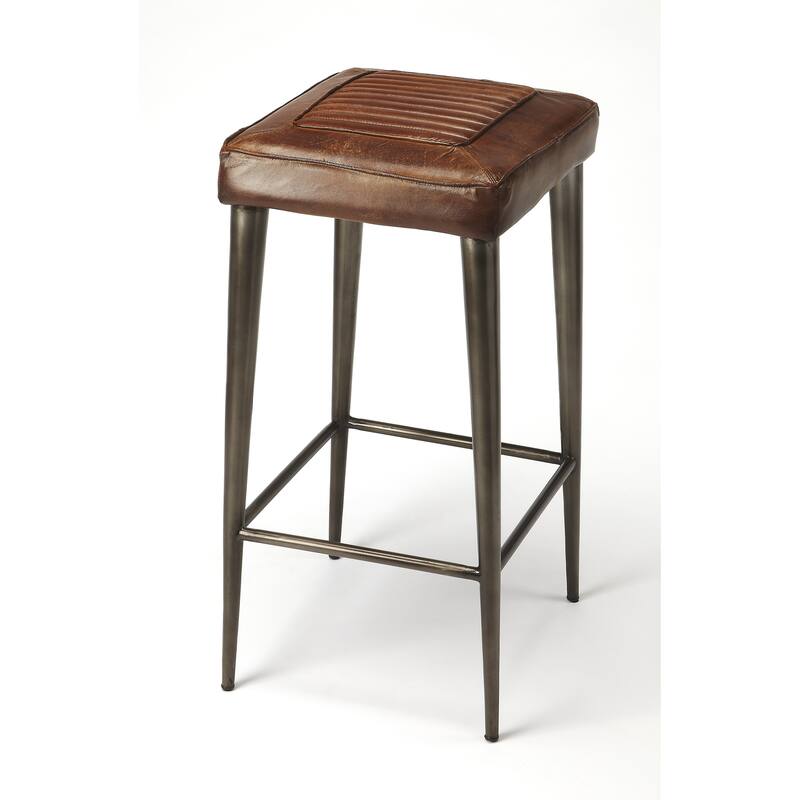 Maxwell 32"H Seat Leather and Metal Square Bar Stool