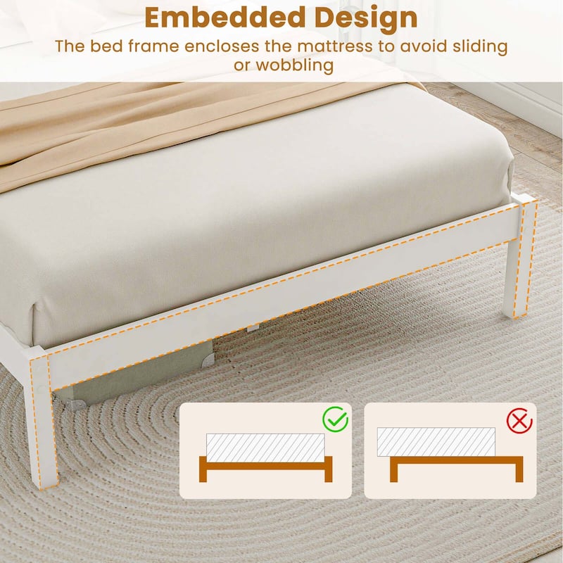 Costway Twin/Full/Queen Wooden Platform Bed with 12 Slats Headboard &