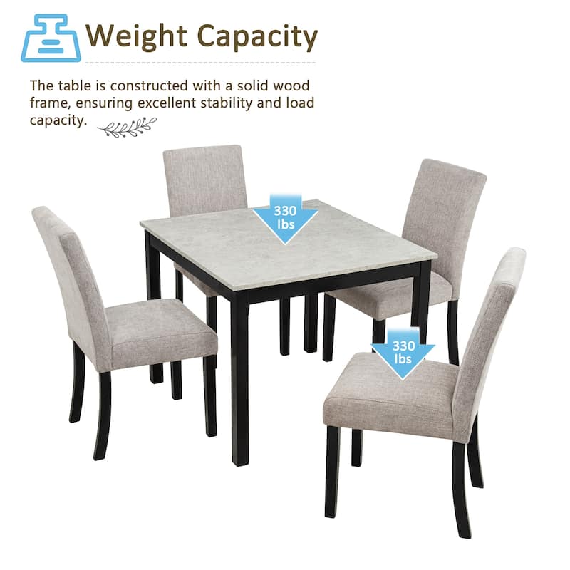 GDFStudio - Aurelia Luxury Concrete-Effect Tabletop Rectangular Dining Table Set with 4 Upholstered Chairs (with/without Bench)
