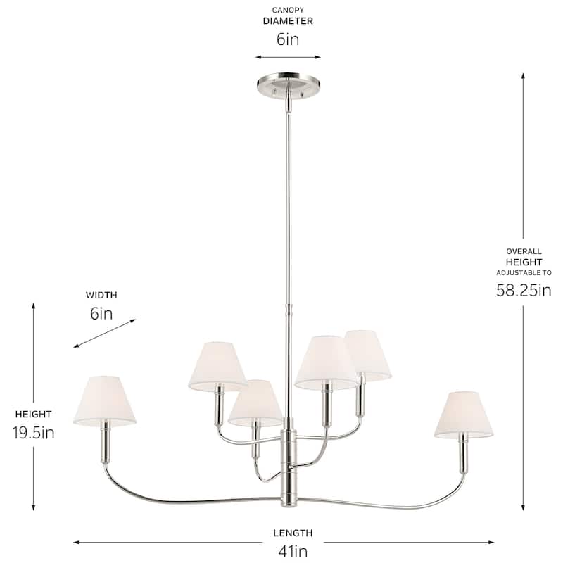 Eadie 41 Inch 6 Light Chandelier in Polished Nickel