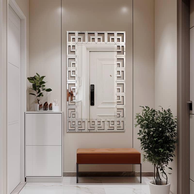Large Elegant Geometric Border Beveled Decorative Wall Mirror for Home - 40in.Wx28in.H