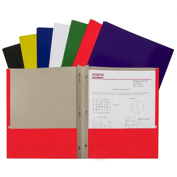 Recycled TwoPocket Paper Portfolio Folder with Prongs, Assorted Colors, Pack of 48 Overstock