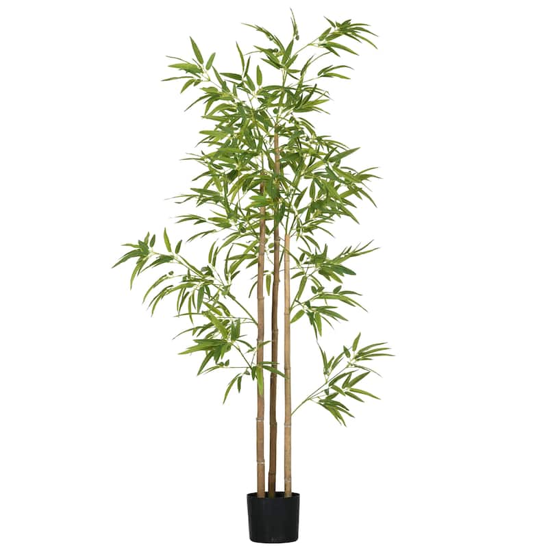 HOMCOM 6FT Artificial Bamboo Tree, Faux Decorative Plant in Nursery Pot for Indoor or Outdoor Décor