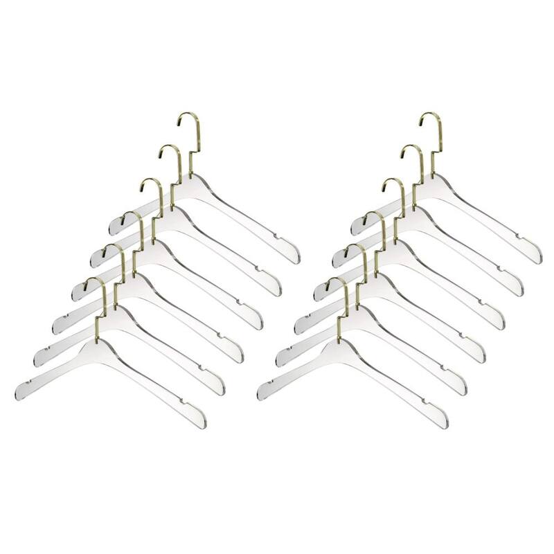 YBM Home Quality Acrylic Clear Hangers - Men - Gold w/ Flat Hook ( 12 Pack)