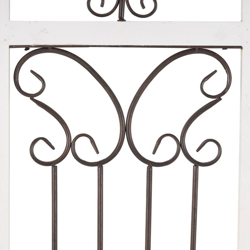 Wood Scroll Distressed Ornamental Panel Home Wall Decor with Bronze Metal Wire Details - Cream - Roche River Decor