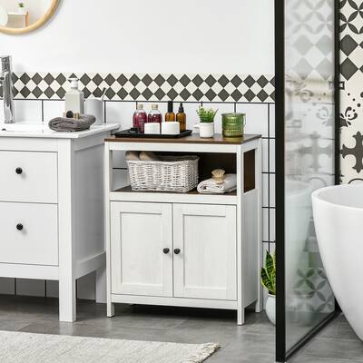 kleankin Modern Bathroom Storage Cabinet, Free Standing Bathroom Cabinet, Open Compartment and Cupboard with Adjustable Shelf