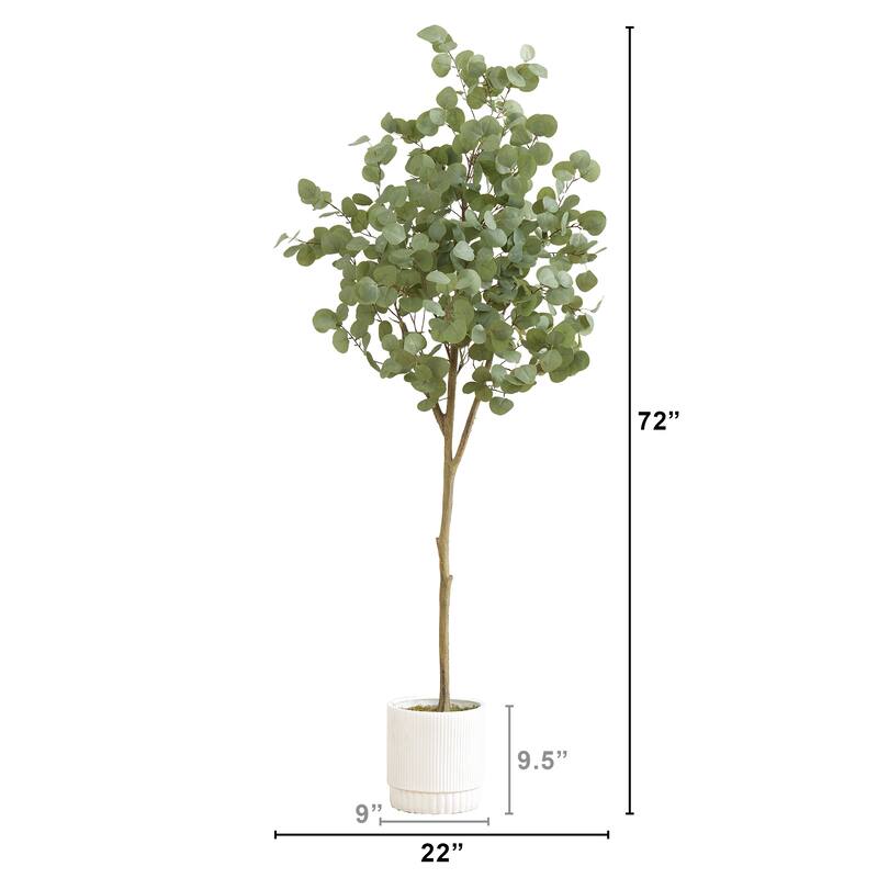 6' Artificial Eucalyptus Tree with White Decorative Planter