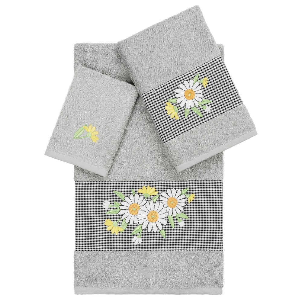 Authentic Hotel and Spa 100% Turkish Cotton Daisy 3PC Embellished Towel Set