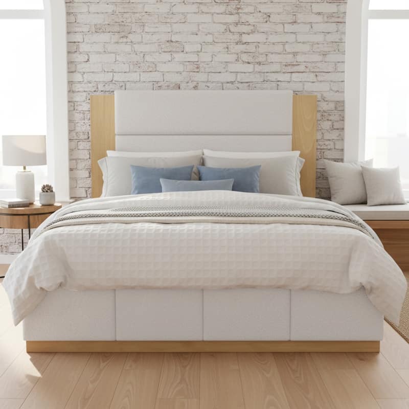 GDFStudio - Boucle Platform Bed with Extended Headboard