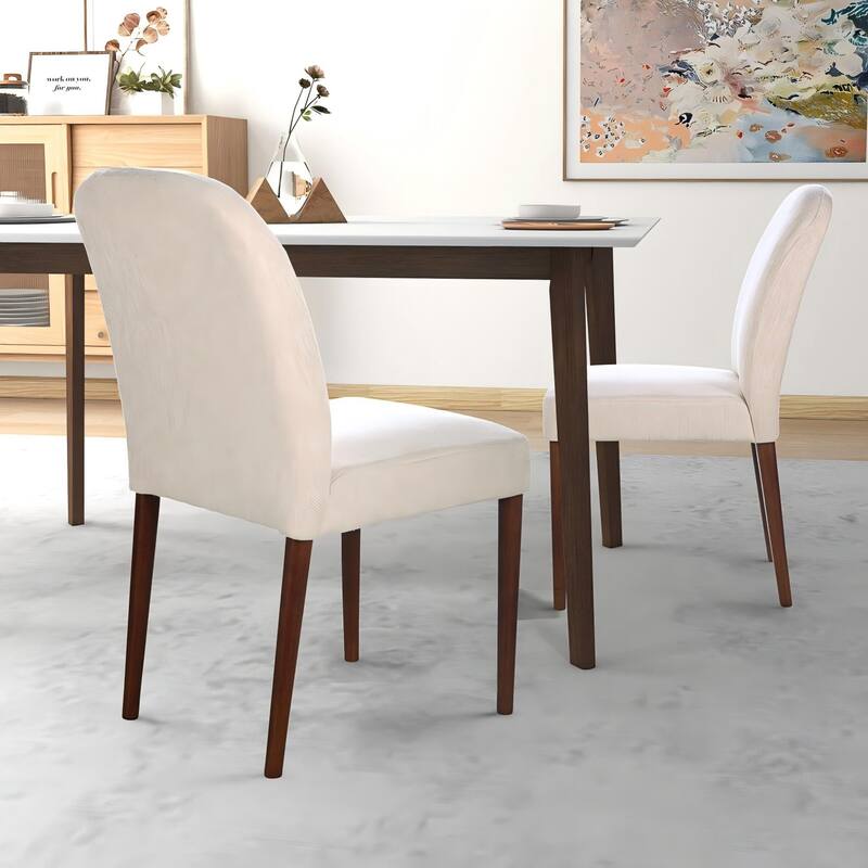 GDFStudio - Capri Modern Fabric Dining Chair with Solid Wood Frame & Linen Blend Upholstered Padded Seat, Set of 2 - 24.6"