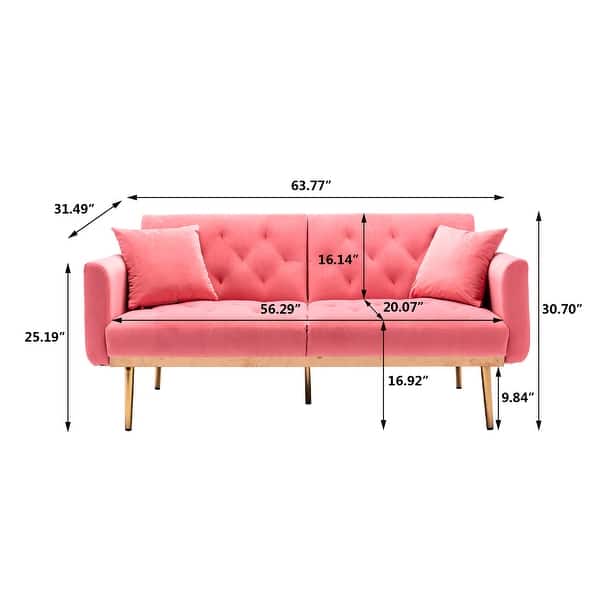 dimension image slide 6 of 7, Velvet Upholstered Tufted Loveseats Sleeper Sofa With Rose Golden Legs