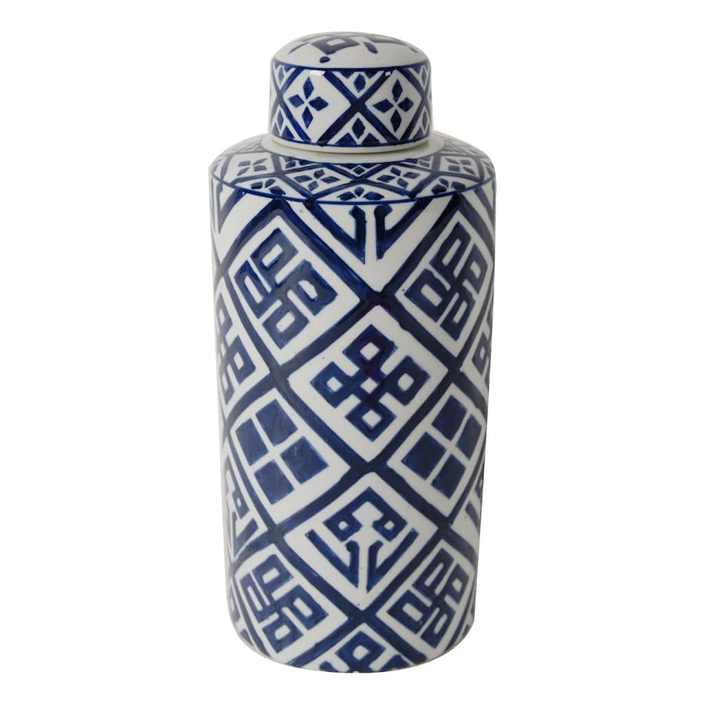 D6.3x13.8" Valora Blue and White Cylinder Jar