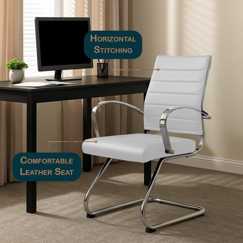 Benmar Series Mid Back Modern Leather Office Executive Desk Chair, Ergonomic Seating with Stainless Steel Sled Base