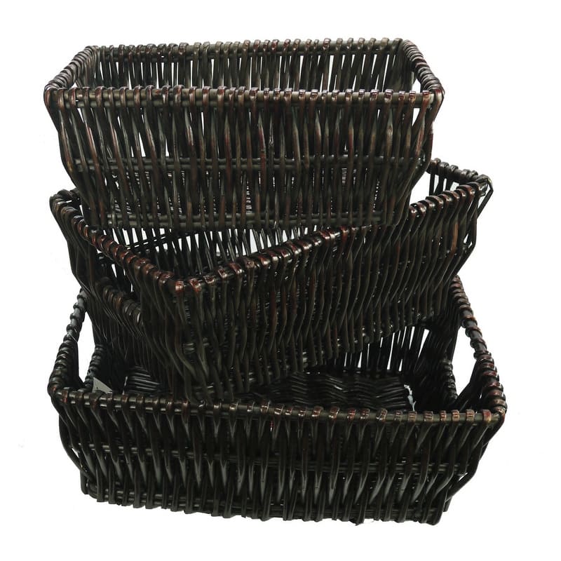 Rectangular Split Wooden Willow Basket, Stained, Set of 3