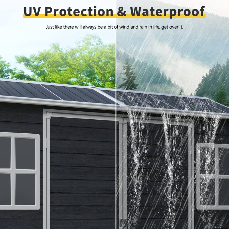 GDF Studio - Clyo Outdoor Resin Storage Shed with Floor, Double Doors, and Two Windows