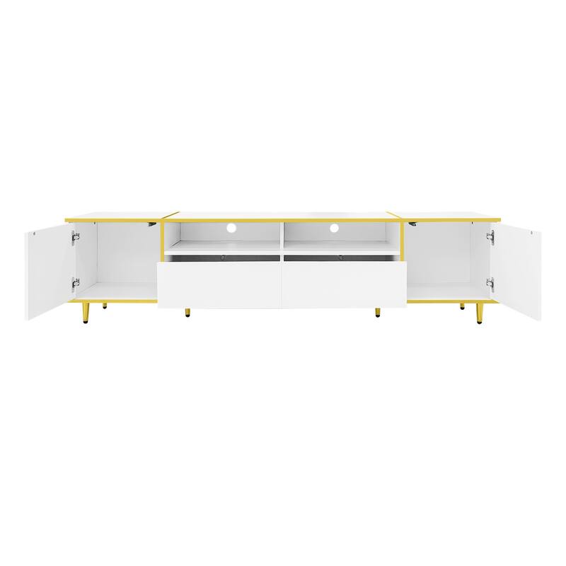 Modern LED TV Stand Storage Cabinet with 2 Drawers & 2 Shelves, Entertainment Center Console for TVs up to 80"