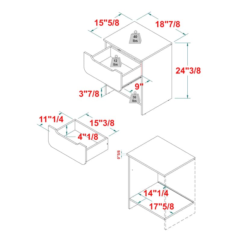 Modern Minimalist 1-Drawer Nightstand with Cubby for Living Room, Bedroom and Office