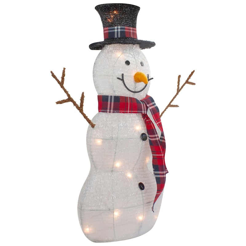 Set of 2 Lighted Tinsel Snowmen Family Christmas Yard Decorations - 39"
