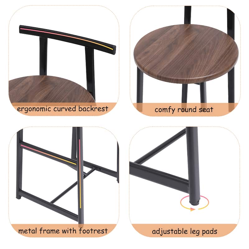27''H Barstool Set of 3 Wooden Round Bar Stools with Footrest, Easy Assembly, for Dining Room, Kitchen