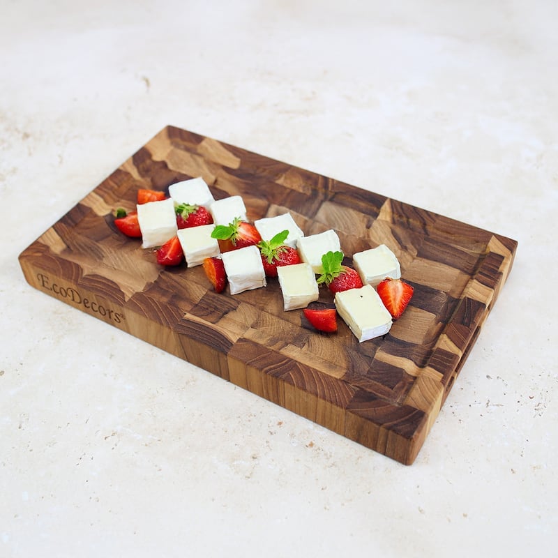 EcoDecors FSC Certified, Teak Cutting Board, 10" x 6", it is a Compact Reversible End Grain Wood Board for Snacks