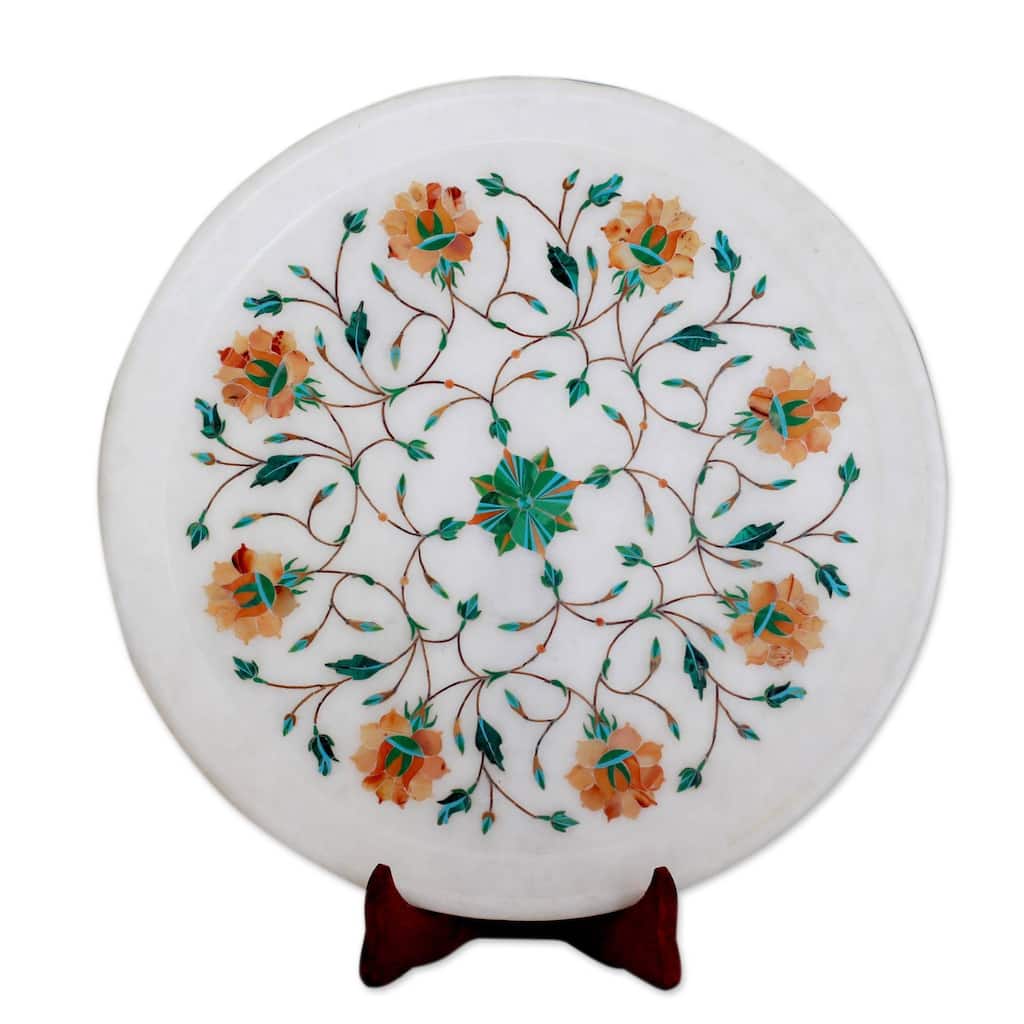 Handmade Summer Fantasy Marble inlay decorative plate (India)