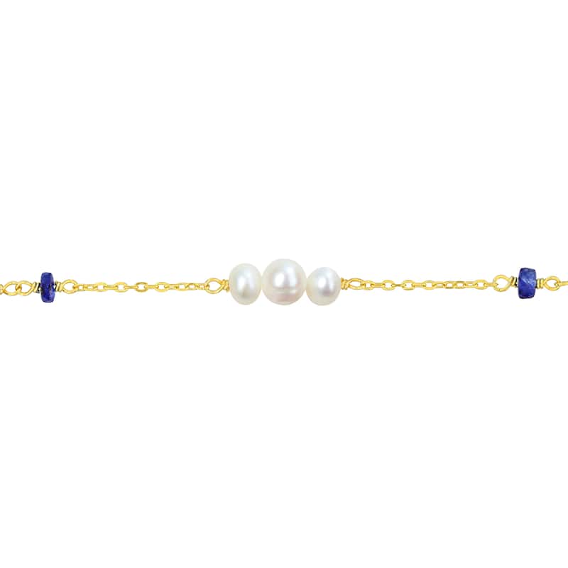 Miadora 2 1/2ct TGW Blue Sapphire 4-6.5mm Cultured Freshwater Pearl Necklace in Yellow Siilver-17+2in