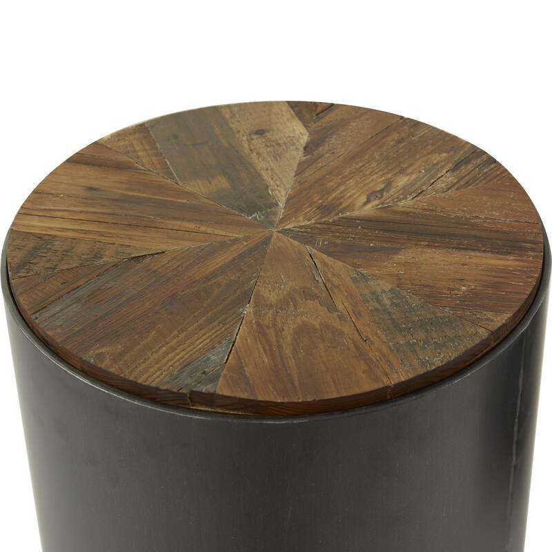 Metal Side End Accent Table with Brown Wood Top - Set of 2 Black - Roche River Decor