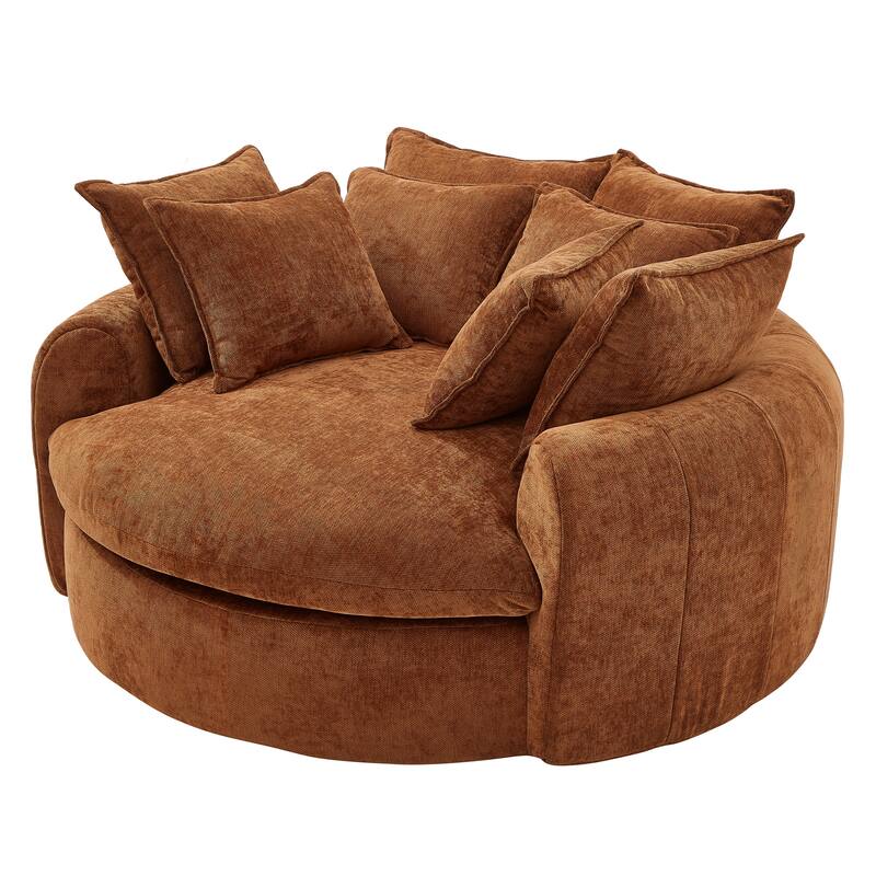 Oversized Round Accent Chair Lounge Chaise, Chenille Upholstered Boneless Sofa Bed, Deep Seat Sleeper Couch Reading Armchair