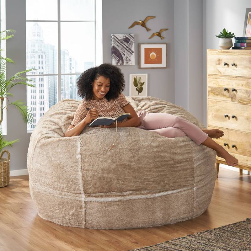 Greyrock Modern Glam Faux Fur Winter Bean Bag by Christopher Knight Home - Snow White+ Beige-5 foot