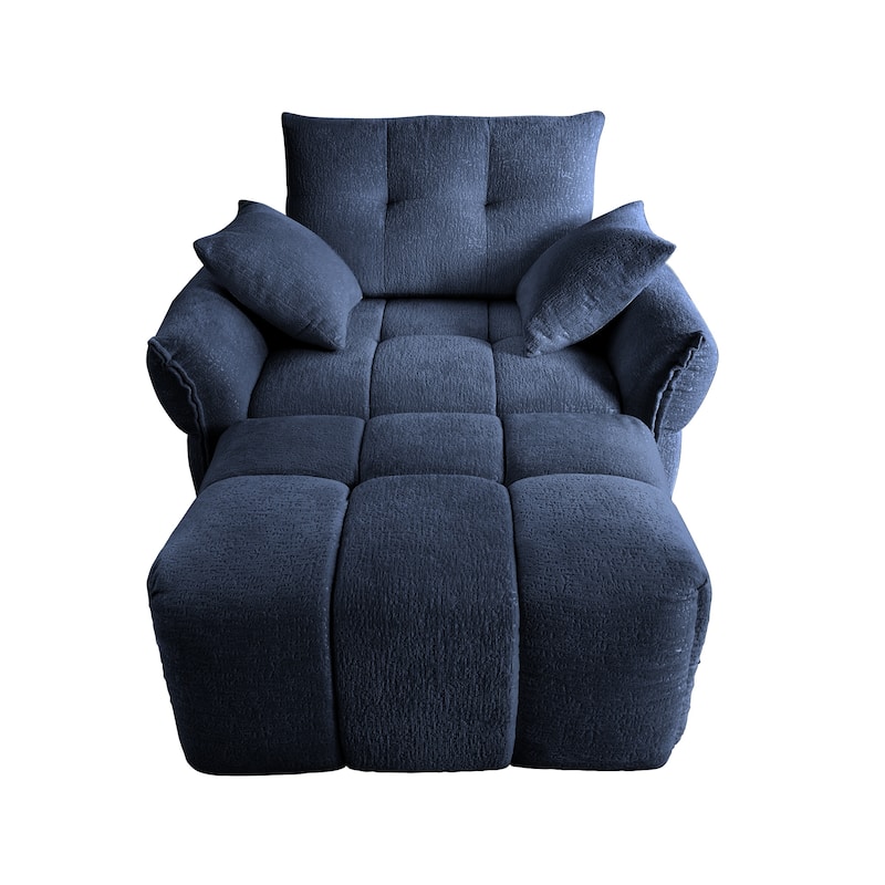 Chenille Ergonomic Lounge Chair with Ottoman, High-Resilience Sponge Cushions and Modular Design