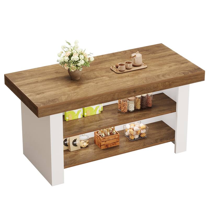 55" Kitchen Island with Storage, Center Island Table Dining Breakfast Bar for Kitchen Dining Room Living Room