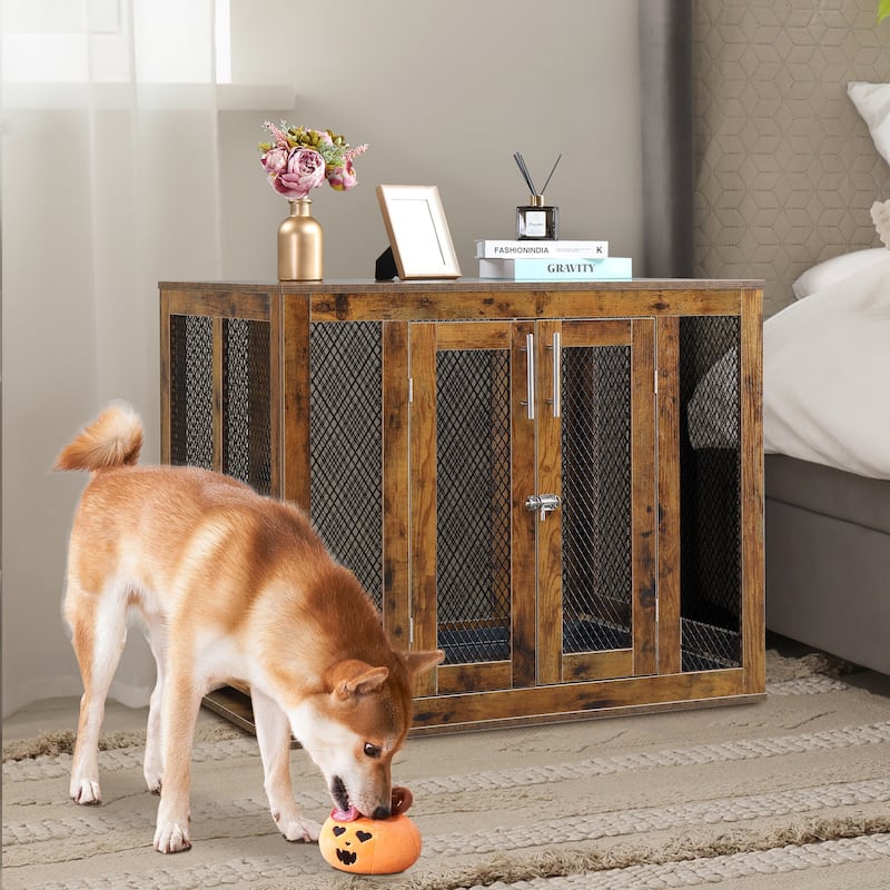 Furniture Dog Crate With Tray For Large Dogs, Indoor Aesthetic Puppy Kennel Pet House Dog Cage With Door